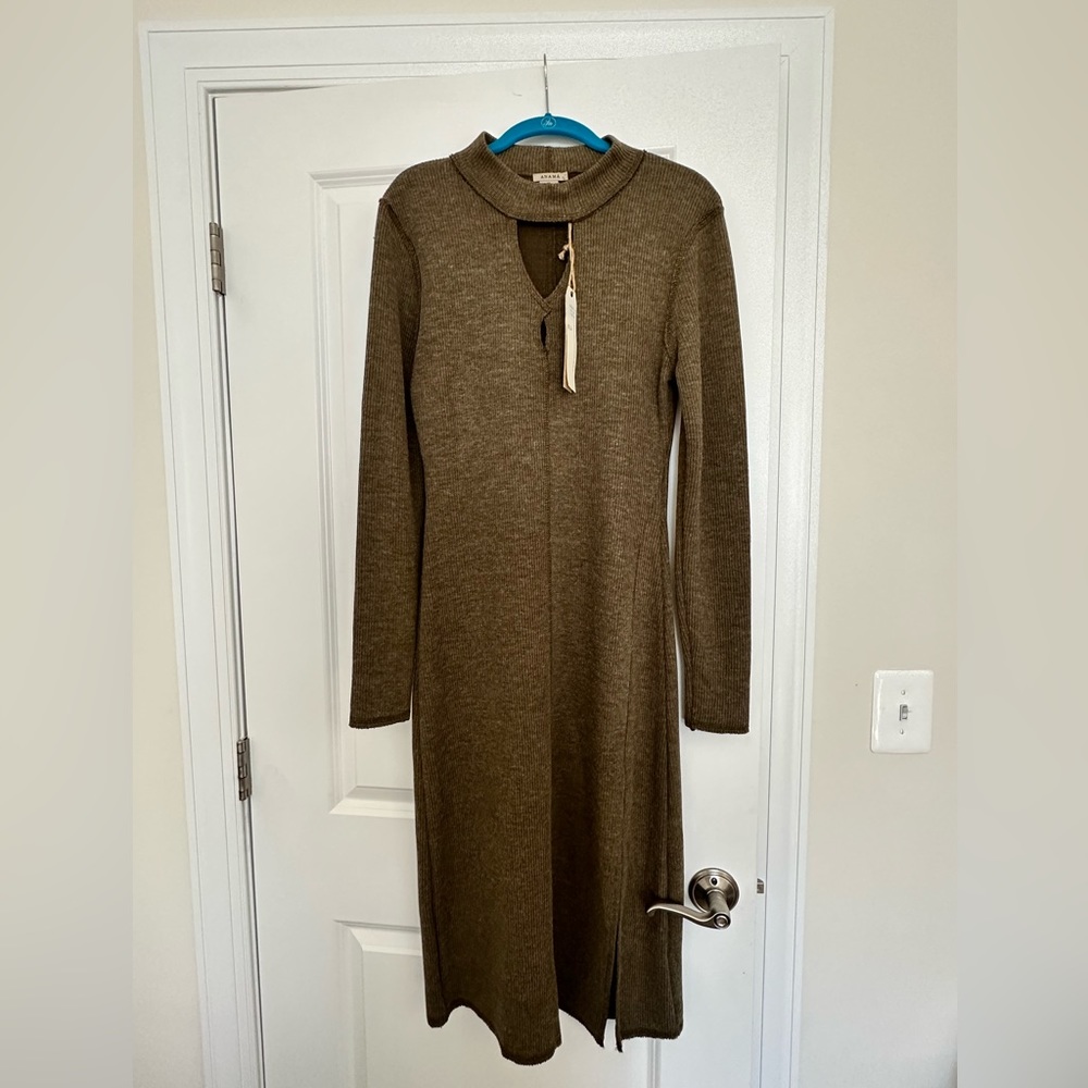 Mid Length Khaki Knit Dress.